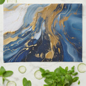 Vetgedrukte splash van goud en blauw theedoek (Gevouwen)