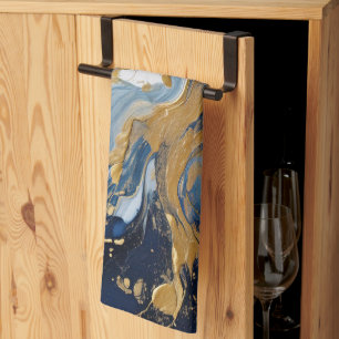 Vetgedrukte splash van goud en blauw theedoek