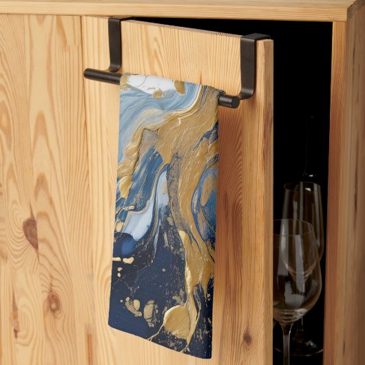 Vetgedrukte splash van goud en blauw theedoek (Derde Gevouwen)