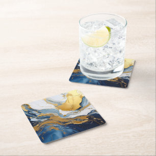 Vetgedrukte splash van goud en blauw vierkante kartonnen onderzetter