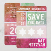 Vetgedrukte ster van David Bat Mitswa Save the Dat Date (Voorkant / Achterkant)