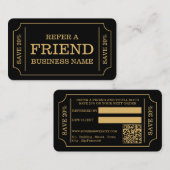 Vetgedrukte ticketstijl - Zwart & Goud - Referral  Informatiekaartje (Voorkant / Achterkant)