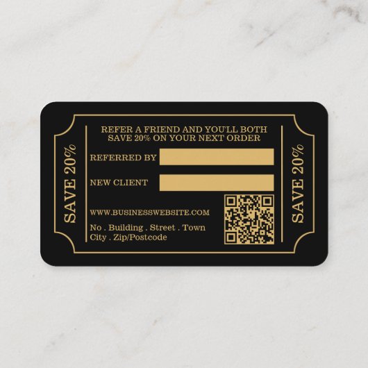 Vetgedrukte ticketstijl - Zwart & Goud - Referral  Informatiekaartje (Achterkant)
