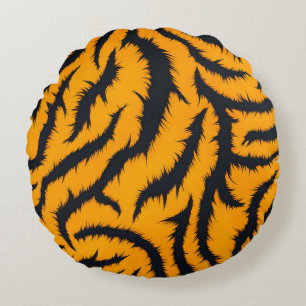Vetgedrukte Tiger Stripes Patroon in Sinaasappel e Rond Kussen