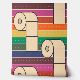 Vetgedrukte toiletrollen op regenboogstrepen behang