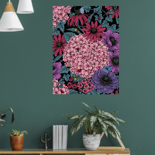 Vetgedrukte tuinbloemen poster