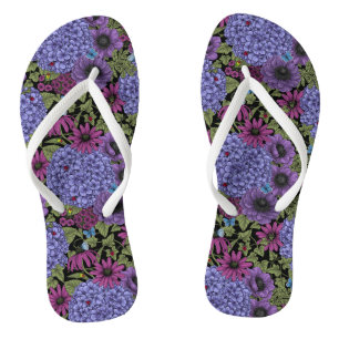Vetgedrukte tuinbloemen teenslippers