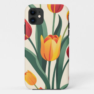 Vetgedrukte tulpenillustratie iPhone 11 hoesje
