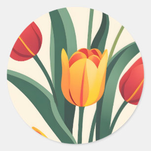 Vetgedrukte tulpenillustratie ronde sticker