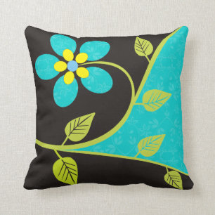 Vetgedrukte turquoise bloem decoratief werpkussen kussen