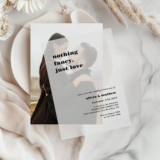 Vetgedrukte typografie Casual foto overlay bruilof Vellum Uitnodigingen