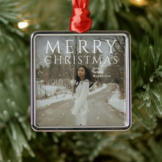 Vetgedrukte typografie Foto Moderne Kerstmis Metalen Ornament (Boom)