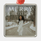 Vetgedrukte typografie Foto Moderne Kerstmis Metalen Ornament (Voorkant)