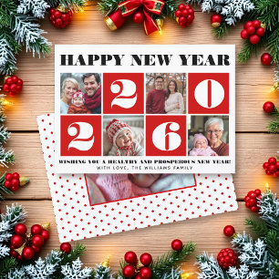 Vetgedrukte typografie Nieuwjaar 2026 foto collage Feestdagenkaart