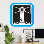 Vetgedrukte vuurtoren Beacon met Ocean Waves Icon Poster (Thuiskantoor)