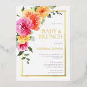 Vetgedrukte Waterverf Bloemen Baby shower Brunch Folie Uitnodiging (Voorkant)