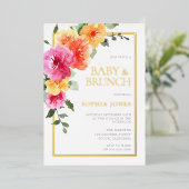 Vetgedrukte Waterverf Bloemen Baby shower Brunch Folie Uitnodiging (Staand Voorkant)