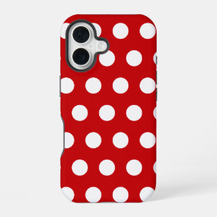 Vetgedrukte witte stippen op rood iPhone 16 hoesje