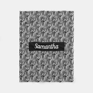 Vetgedrukte Zebra Stripe zwart en wit met naam Fleece Deken