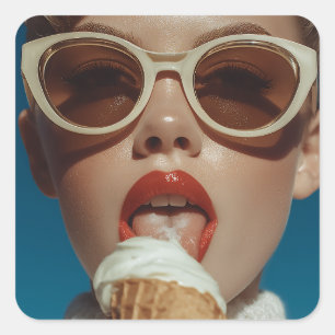 Vetgedrukte zomer ijs stijl vierkante sticker