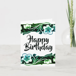 Vetgedrukte zwart-wit Bloemen Blank Verjaardag Kaart