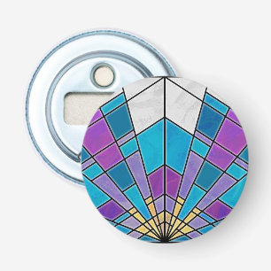 Vetglas met blauw en Paars hoekpatroon Button Flesopener