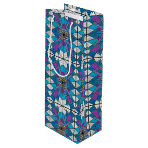 Vetglas met blauw en Paars hoekpatroon Wijn Cadeautas