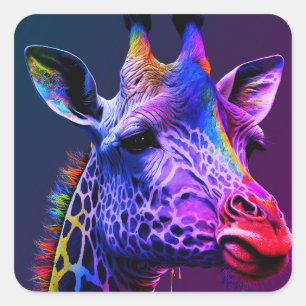 Vetkleurige regenboogGiraffe Schuddierentuin Vierkante Sticker