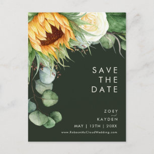 Vetkuif zonnebloem   Donkergroen Save The Date Uitnodiging Briefkaart