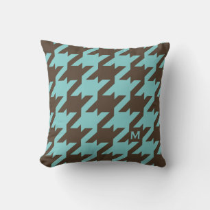 Vetmoderne blauwgroen bruine houndstooth met monog kussen
