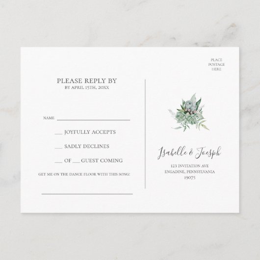 Vetplant groen | Nummergewenst Postkaart RSVP (Achterkant)