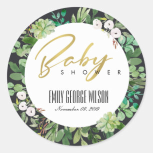 VETPLANT KRANS LOOF WATERVERF BABY SHOWER RONDE STICKER