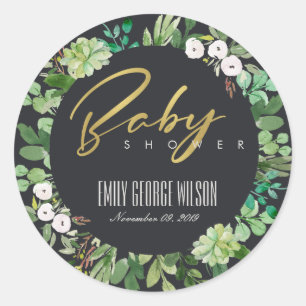 VETPLANT KRANS LOOF WATERVERF BABYSHOWER RONDE STICKER