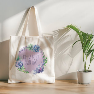 Vetplanten Blijven Groeien Aqua Groen en Paars Tote Bag