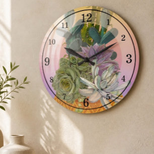 Vetplanten op roze acryl wandklok grote klok