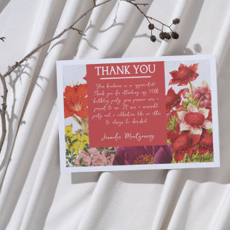 Vetrijke rode bloemen Bedankt Card Notitiekaartje