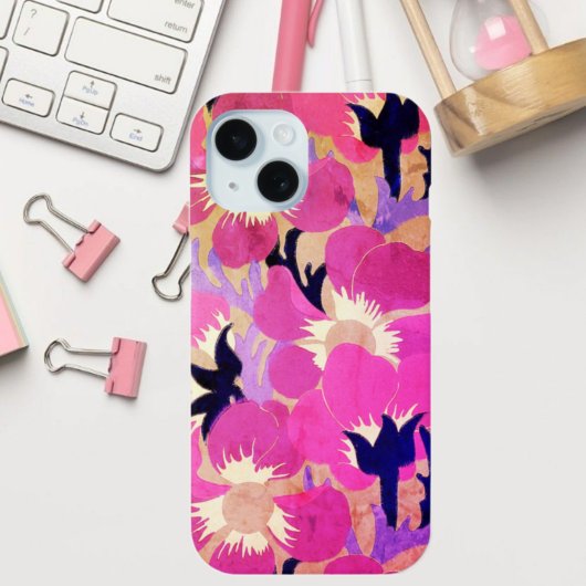 Vetrozene Roze & Paarse Windflower Patroon Retro Case-Mate iPhone Case