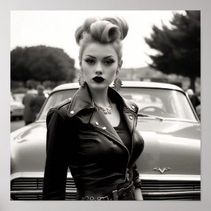 Vetser Punk Meisje voor een Vintage Auto Poster