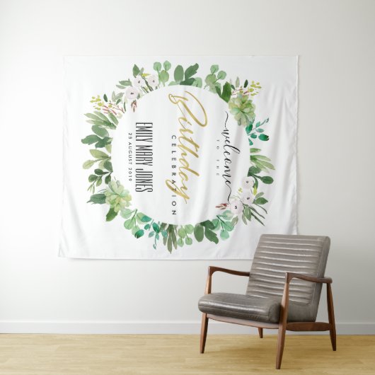 VETSUCCULENTE BLAAD WATERVERF VERJAARDAGSWELKOM WANDKLEED (In Situ (horizontaal))