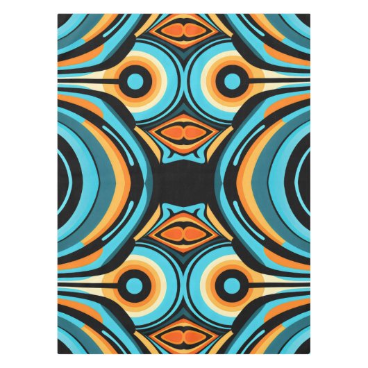 Vette abstracte golfbloemen Azure Cobalt Cascade Tafelkleed (Voorkant)