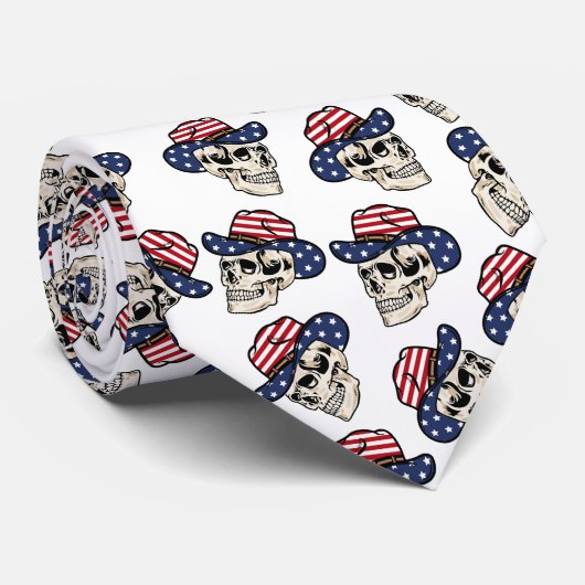 Vette Amerikaanse Cowboy Skull Stropdas (Opgerold)