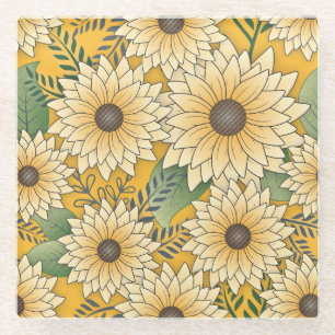Vette Bloemen Geel Zonnige Zonnebloem Tuin Glazen Onderzetter