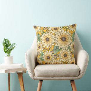 Vette Bloemen Geel Zonnige Zonnebloem Tuin Kussen