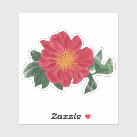 Vette Camellia Bloesem met bladeren Sticker (Vel)