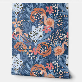 Vette Cheetah en Flamingo Tropical Behang