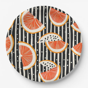 Vette citrus schijf strepen (8) papieren bordje