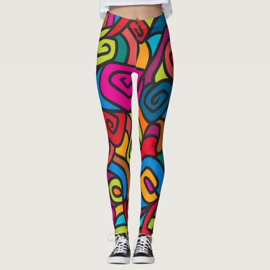 Vette en kleurrijke Swirly Design Leggings (Voorkant)