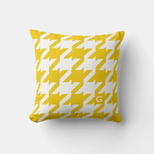 Vette gele houndstooth met monogram kussen