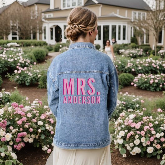 Vette Gestapelde Roze Naam Denim Jacket (Huwelijk Achterkant)