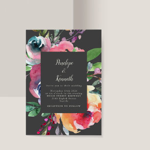 Vette grijze Waterverf Floral Elegant Script Weduw Kaart
